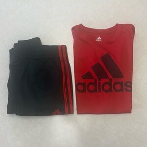 2-Piece Bundle Adidas Kids Bold Red Tee w| Black Pants